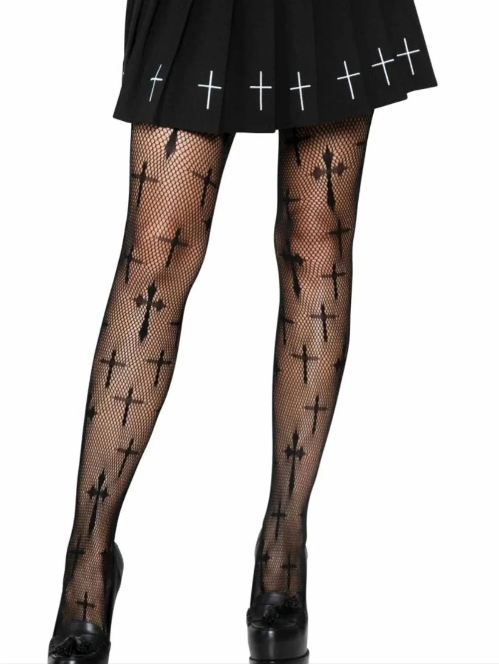 Cross Pattern Fishnet Tights - Gothic Hosiery